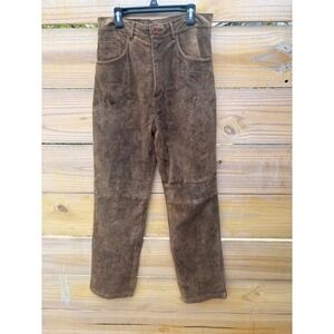 Vintage Brown Suede Leather Pants High Waisted Straight Leg Distressed 26x28